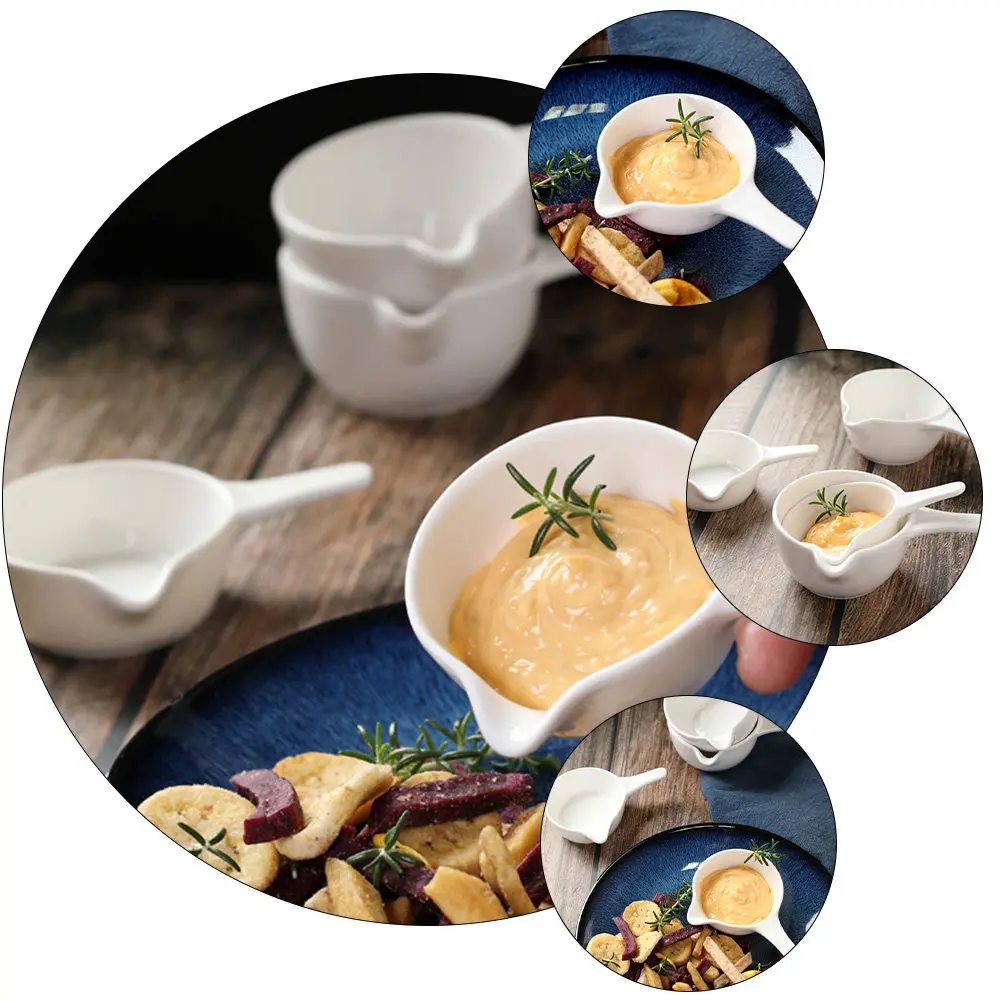 2Pcs Eco Friendly Ceramic Sauce Bowls with Handle Easy Grip Seasoning Dish for Home Kitchen Catering Events Tastings Openings