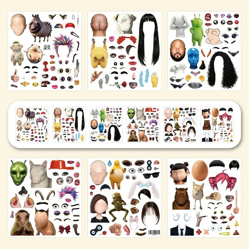 Funny Face Parts Stickers Weird Meme Animal Body Features DIY Collage Sticker Pack for Scrapbook Journal Laptop Phone Decoration