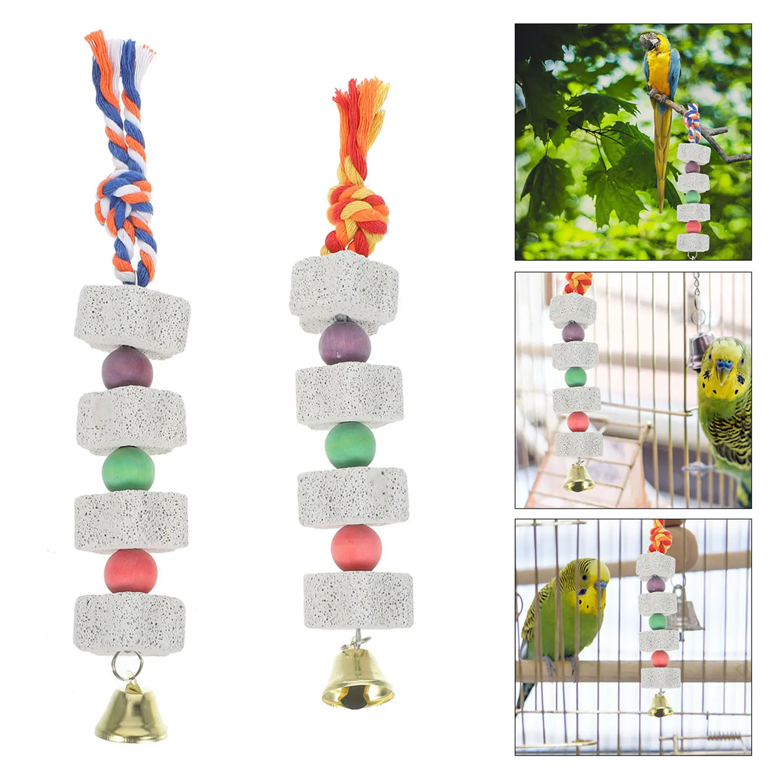 2 قطعة منقار طحن الحجارة شكل نجمة المعدنية مضغ الدائري ل الببغاء الببغاء الببغاء الطيور مع جرس الحواف الزخرفية #2