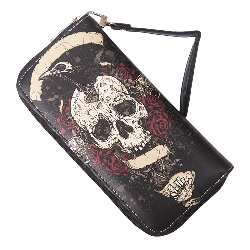 Billeteras de calavera para hombre y mujer, carteras largas de Halloween con patrones de Calavera, monederos de diseño Unisex