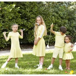 AP 2025 SS golf collection casual pleated clothing boys girls cotton casual sporty family matching clothes child dress shirt set