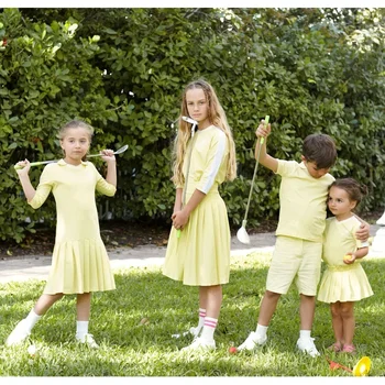 AP 2025 SS collezione golf abbigliamento casual a pieghe ragazzi ragazze cotone casual sportivo famiglia abbinamenti vestiti bambino vestito camicia set