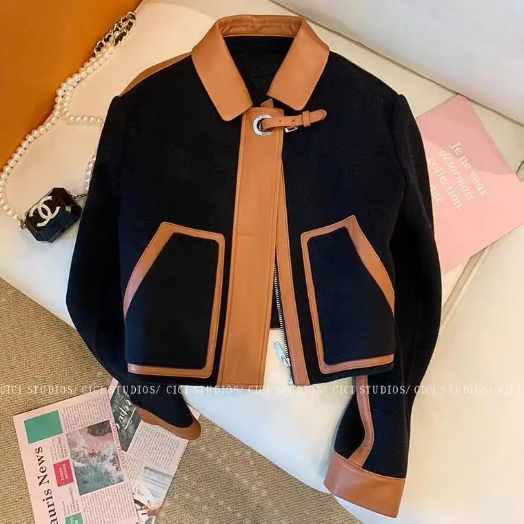 

2024 New Women Autumn Winter Fashion Short Pockets Jackets Female Single Breasted Coats Ladies Long Sleeve Loose Outerwear W22