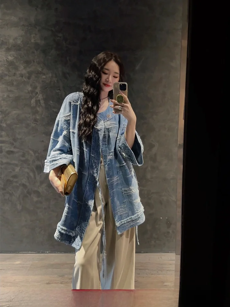 

Новая женская джинсовая куртка Sanji Bla Flower в китайском национальном стиле с вышивкой, уникальный суперкрасивый топ для весны и осени