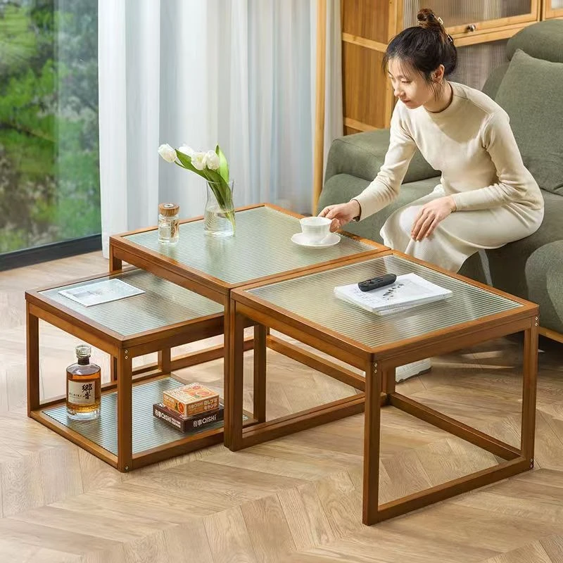 Coffee table living room household tea table tea table small apartment simple modern balcony solid wood glass creative