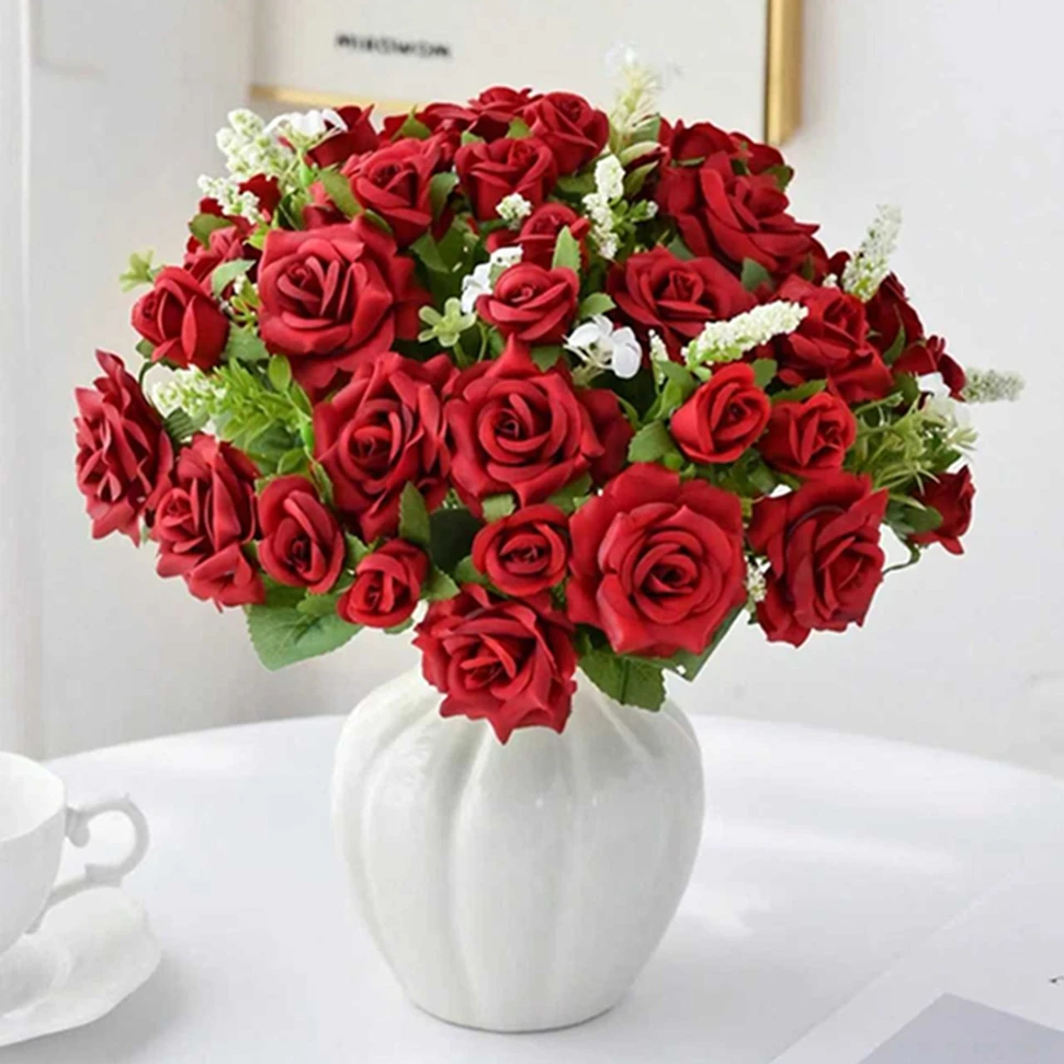 

Artificial Flowers Silk Roses Wedding Bridal Bouquets Festival Home Room Table Cemtre Arrangements Decor Outdoor Courtyard Gifts