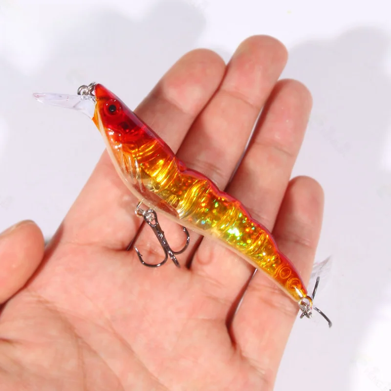 Minnow Fishing Lure for Bass and Minnow, Minnow Lua Bait, All-Attack Shrimp Plastic Shrimp13Gram Feather Hook Fishing Lure