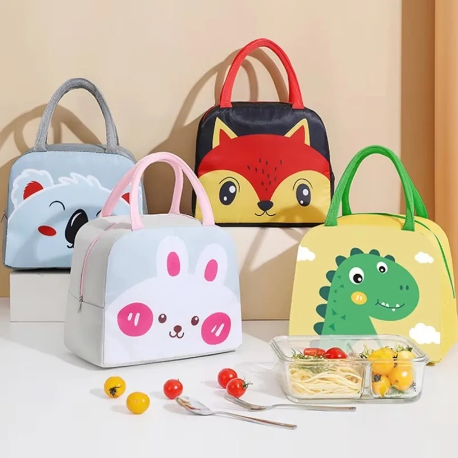 Lunchtasche mit Cartoon-Tiermotiv, wasserdicht, aus Oxford-Stoff, tragbare Tragetasche, thermisch isolierte Lunchbox aus Aluminiumfolie für Schule, Arbeit, Picknick