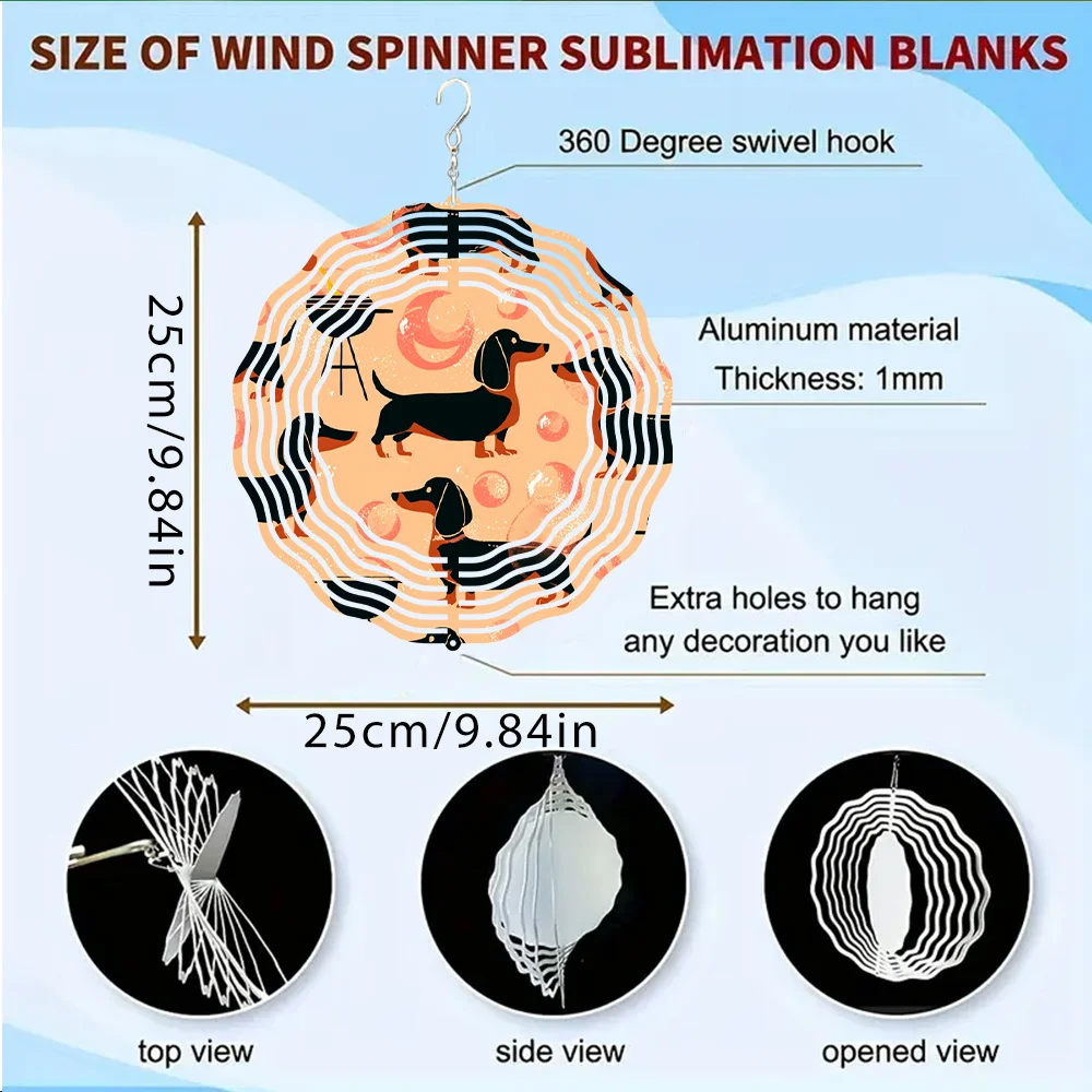 1pc Dachshund Dog Wind Chime & Bird Deterrent -Large Outdoor/Indoor Metal Wind- Spinner with 360° Rotating Chimes, Garden/ Decor