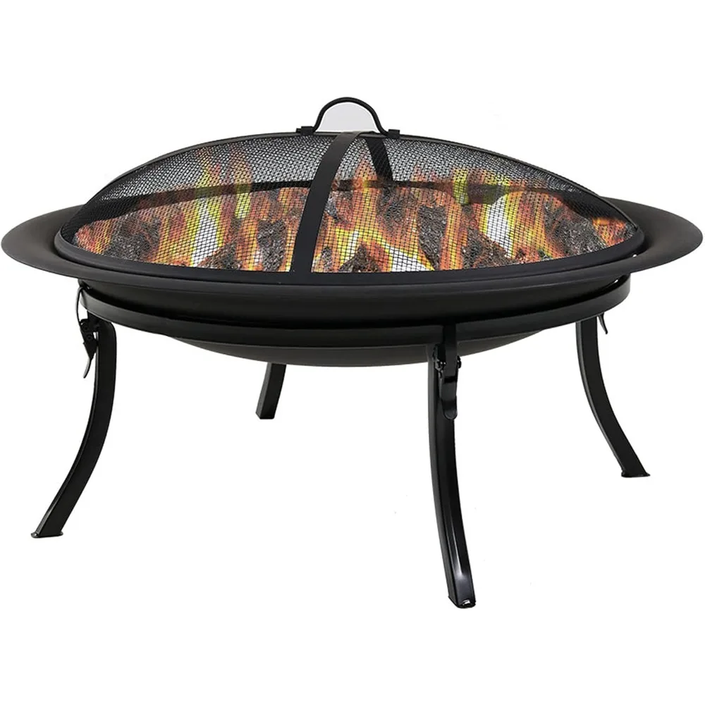 

Sunnydaze 29-Inch Portable Fire Pit Bowl with Spark Screen, Fireplace Poker, Folding Stand, and Carrying Case Cover