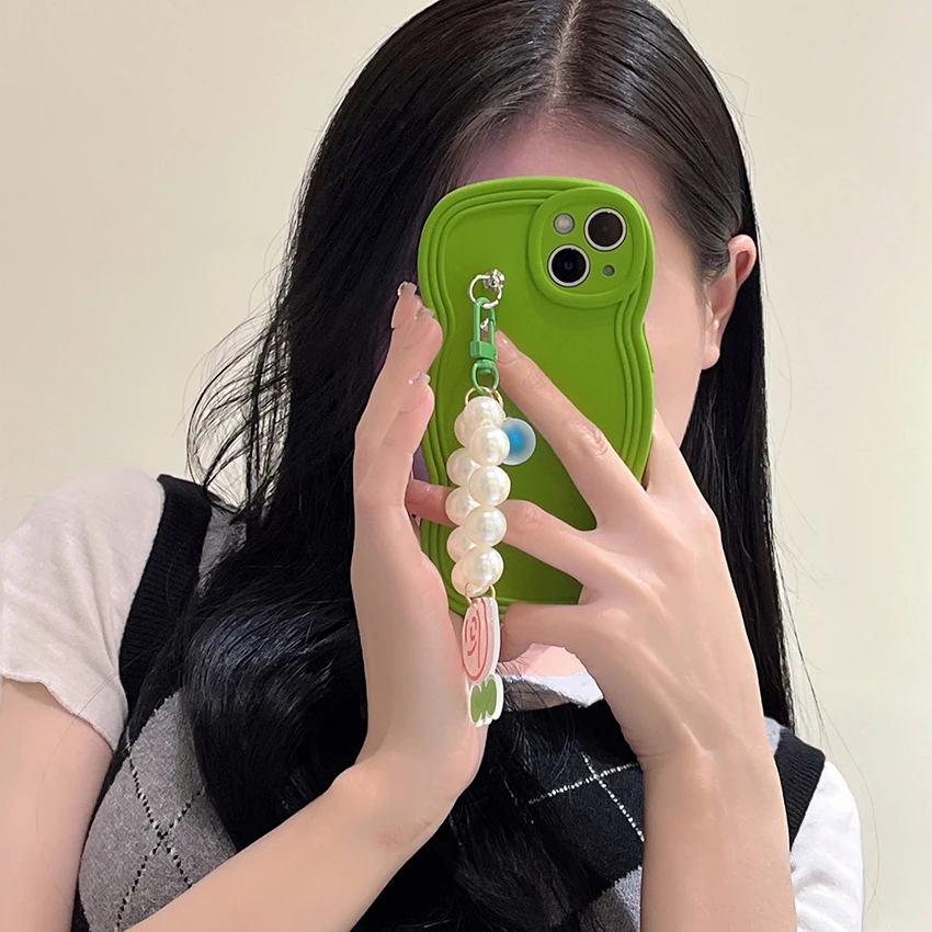 زهرة اللؤلؤ قلادة جراب هاتف آيفون 16 15 14 13 برو 12 11 ماكس موجة الحافة 16 برو 14 برو جراب هاتف سيليكون لينة 15 برو غطاء