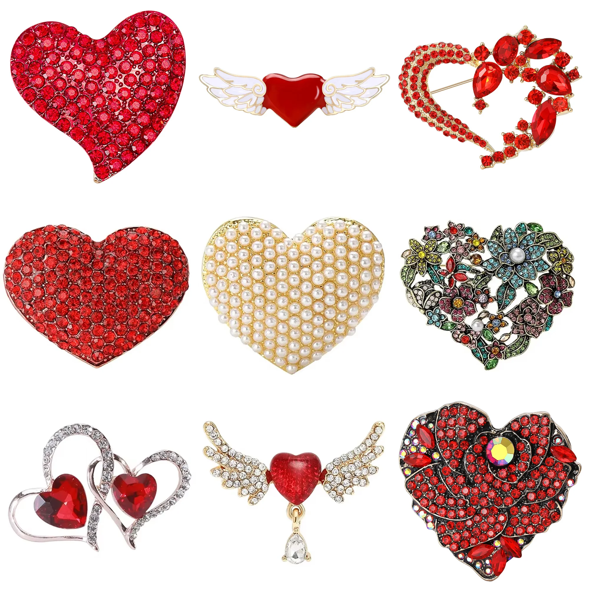 Valentine\'s Day Rhinestone Small Love Pins for Women Unisex Pearl Heart Brooches Office Party Friend Gifts Jewelry Accessories