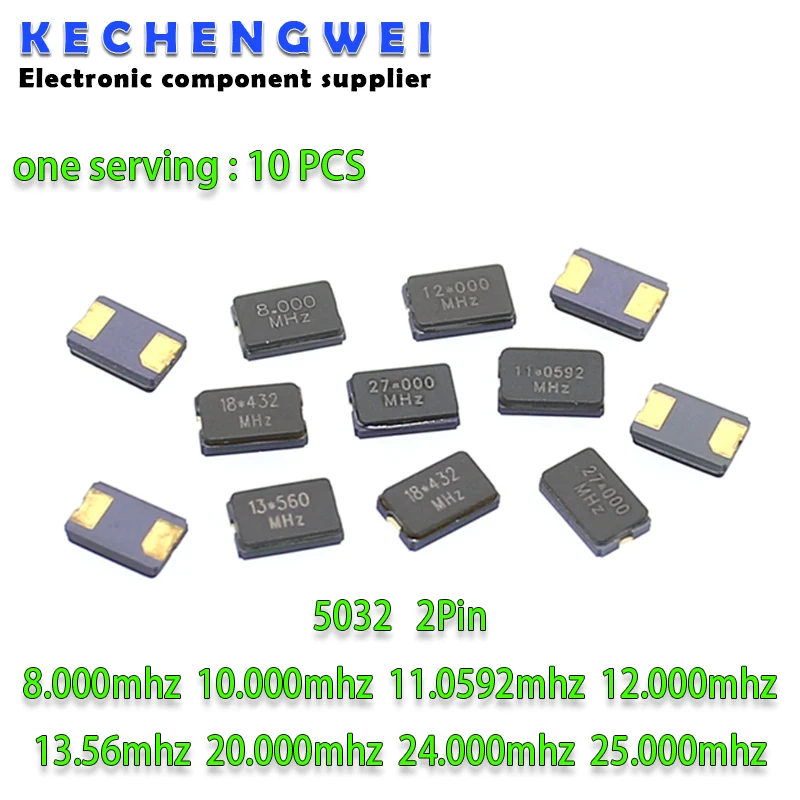 10szt 8MHZ 10MHZ 11.0592MHZ 12MHZ 13.56MHZ 16.000MHZ 20MHZ 24MHZ 8.000MHZ 16MHz 2Pin 5032 smd rezonator kwarcowy Crystal new
