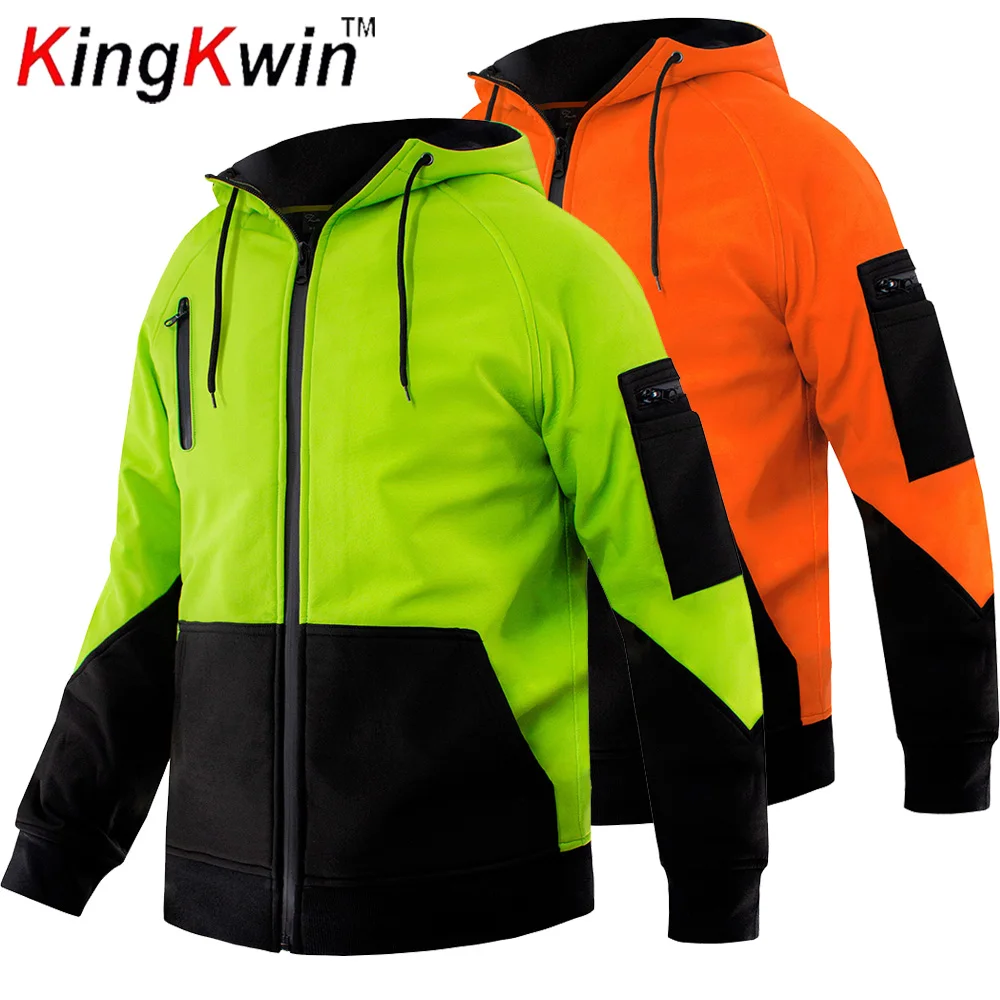 Men's Winter Safety Softshell Jacket Safety Hoodie for Men High Visibility Fleece Jacket Black Workwear