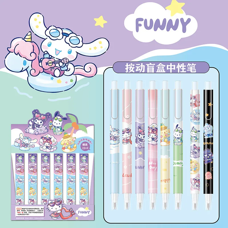 

24pcs/lot Sanrio Cinnamoroll Press Gel Pen Kawaii Pochacco 0.5mm Black Ink Neutral Pens Promotional Gift Office School Supplies