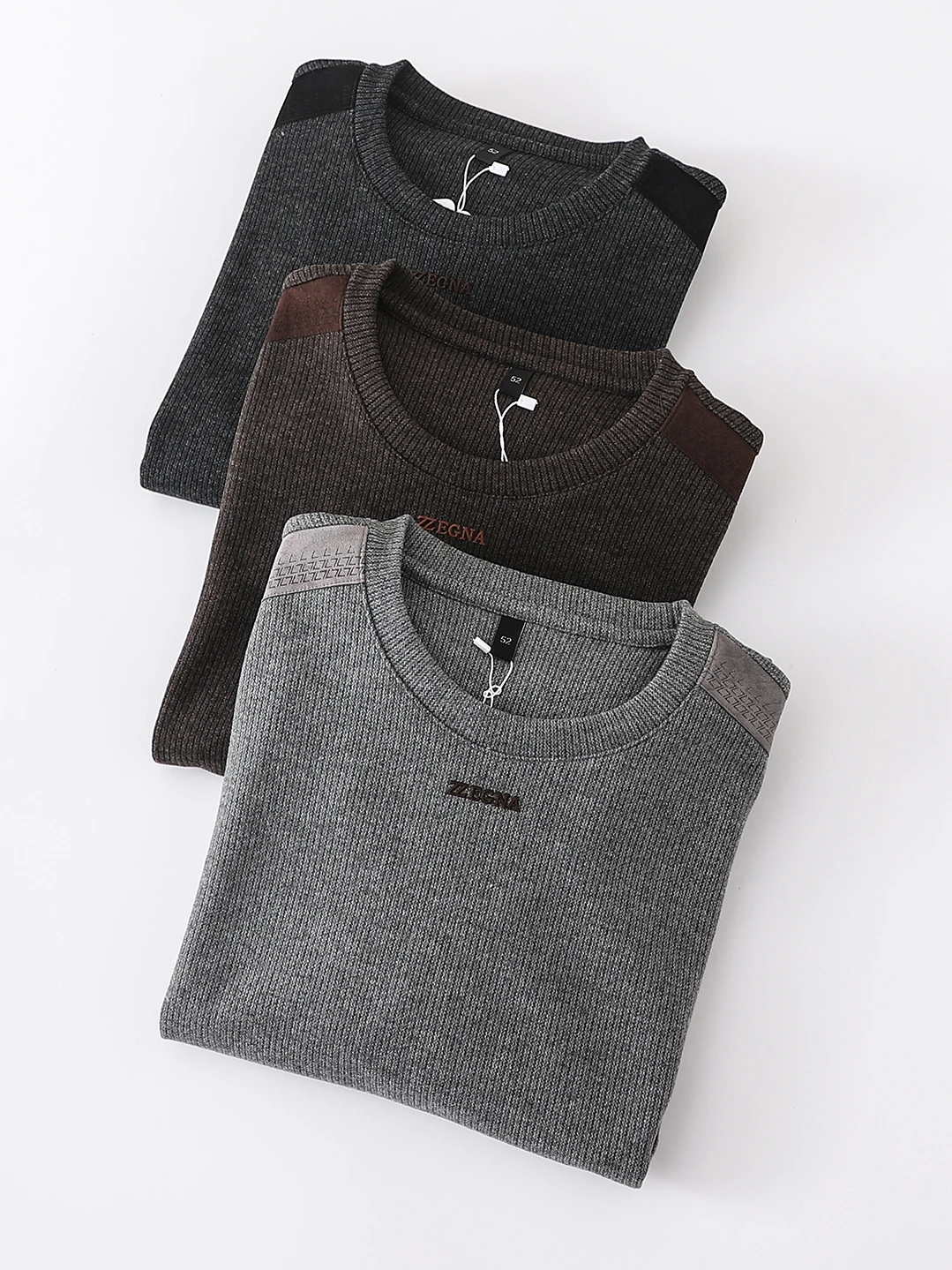 Men's Knitted Wool Blend Sweatshirt Shoulder Splicing Design round Neck Commute Style Autumn Fashion Warm  Color Hoodie