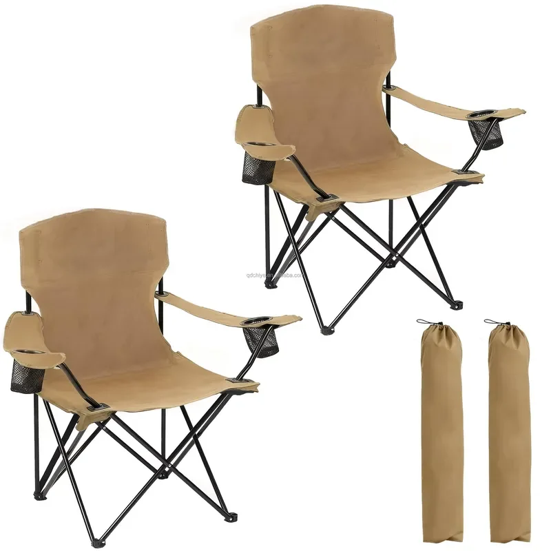 Portable Metal Camping Chair with Side Pockets Cup Holder 300LBS Capacity Padded Carry Bag Black