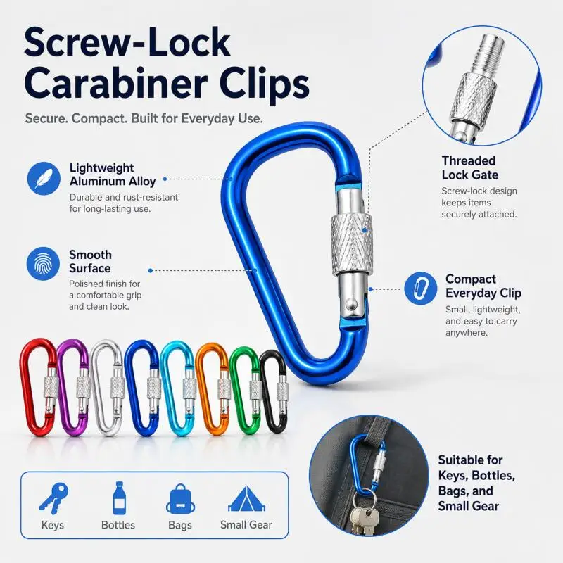 5 # Karabiner-Schlüsselanhänger aus Aluminium, D-Ringe, Schnallen in verschiedenen Farben, Karabinerhaken, Schlüsselanhänger, Camping-Rucksack-Schnallen – Detail 3