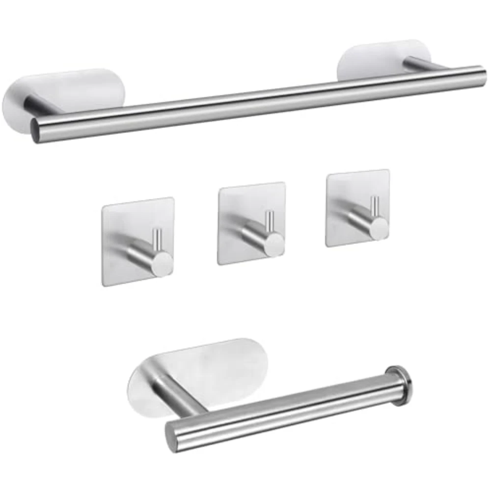 

5-Piece Stainless Steel Towel Rail & Hook Set – 40 cm Towel Bar, 16 cm Paper Holder & 3 Hooks – Wall Mount Bathroom Set