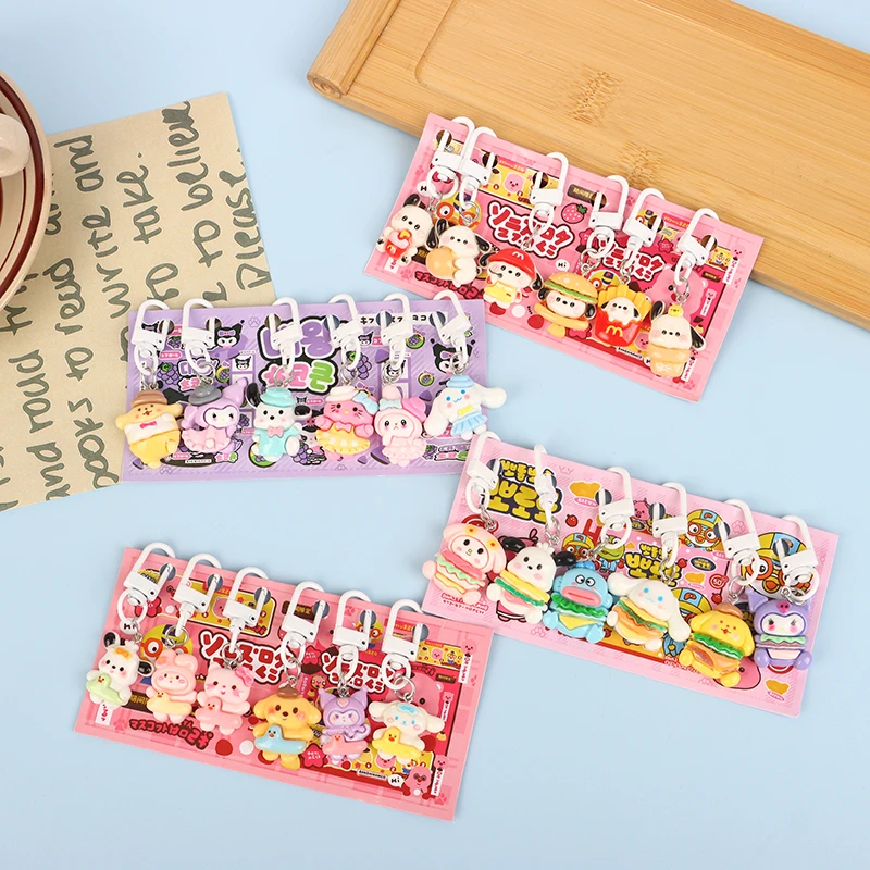 6pcs/set Cartoon Keychain Set Small Gift Girls Cute Student Bag Hanging Card Gift