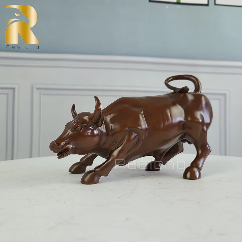 Bronze Bull Statue Bronze Wall Street Bull Sculpture Antique Animal Art Figurine For Home Office Interior Decor Luxury Ornament