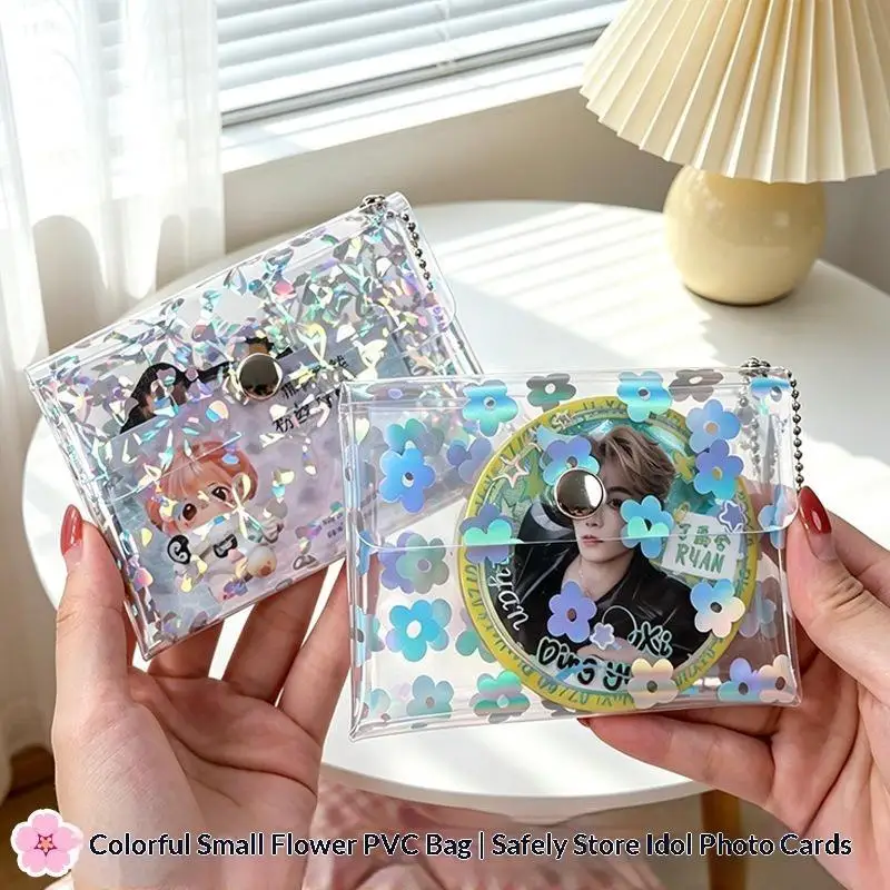 Klare PVC-Kartenhülle mit Stern-Glitzer, Mini-Geldbörse mit Schnappverschluss, Perlenkette, Schlüsselanhänger für Ausweiskarten, Tägliche Aufbewahrung, Geschenk – Detail 3