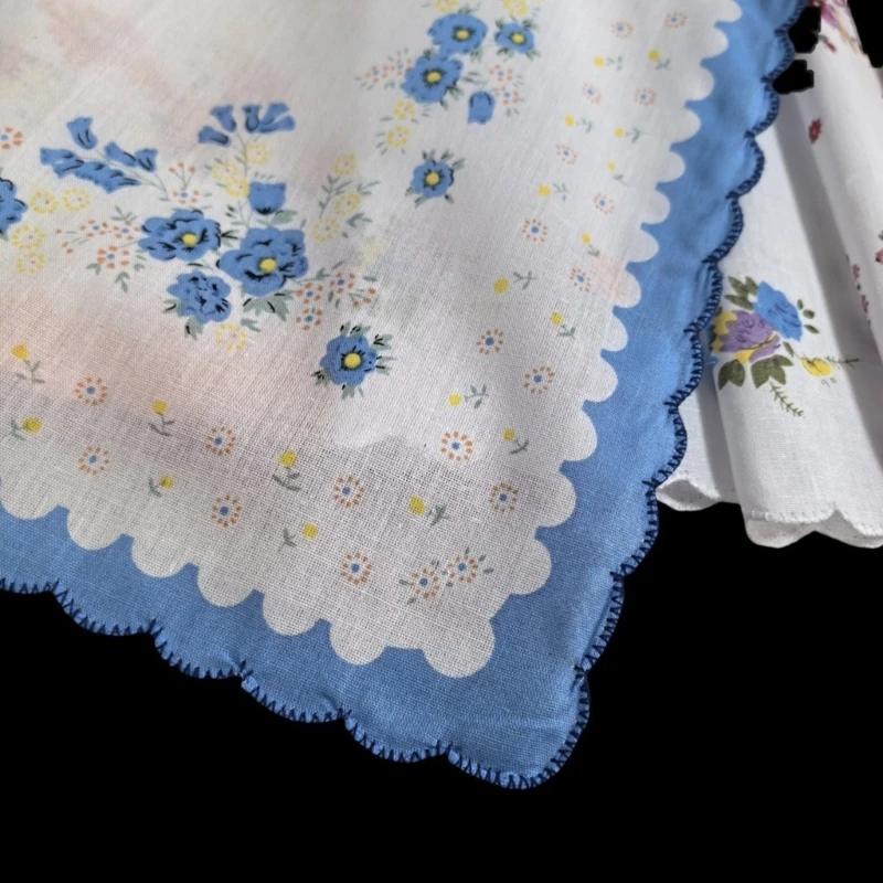 9Pcs Florals Lace Handkerchiefs Machine Washable Cotton Fabric Embroidered Detailing for Women Elegant Accessories Y166