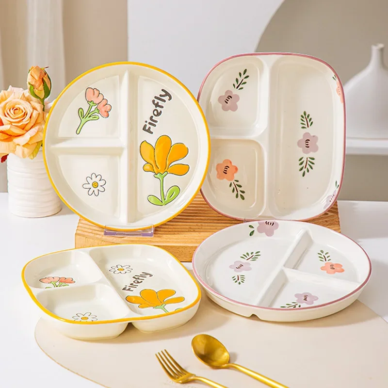 Ceramic Portion Control Diet Plate Divided Dessert Snack Serving Dish Platter for Balanced Meal Food Separator Appetizer Tray