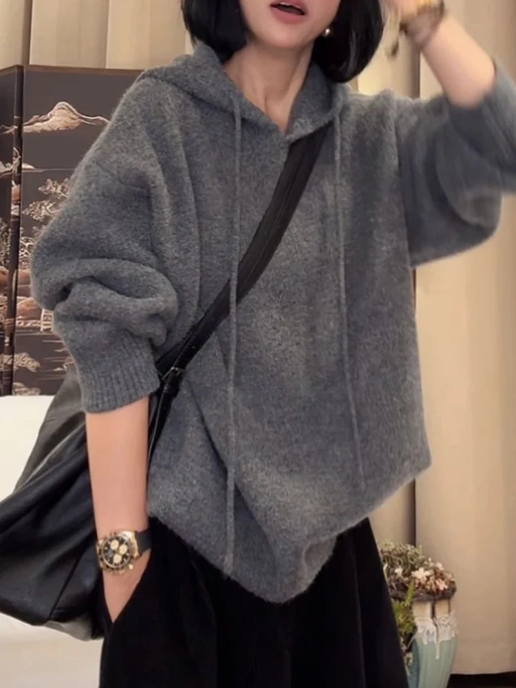 

Sli Hooded Knitwear Women's Loose Fit Faionable Versatile Autumn 2024 New Arrival High-End Feeling Quali Knitted Top