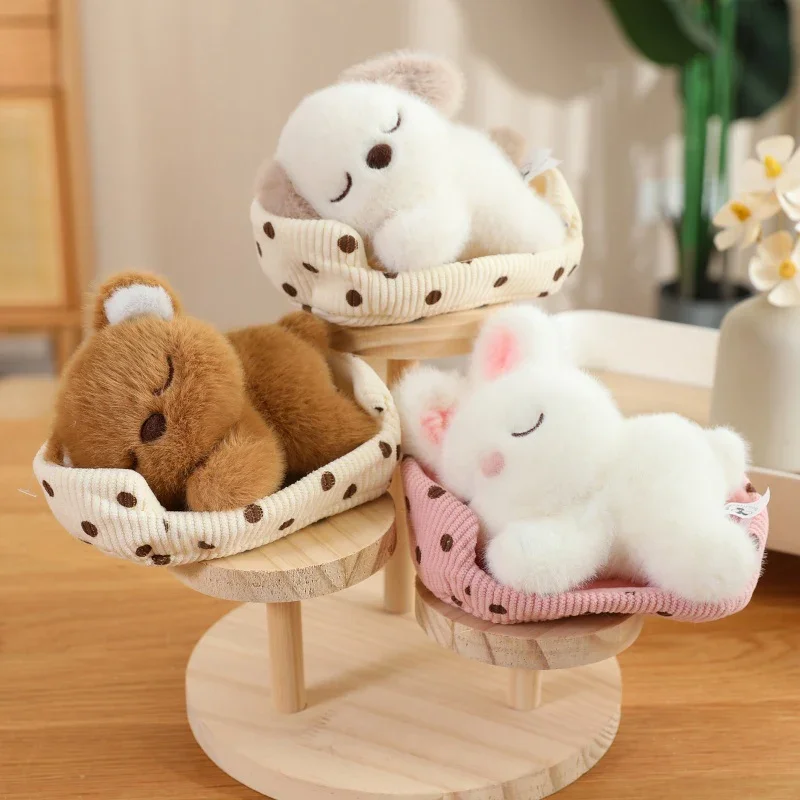 Table Companion Doll 14cm Rest Assured Sleep Animal Nest Plush Toy Puppy,Rabbit, Fox,Cat,Bear Plush Doll Kid Birthday Xmas Gift