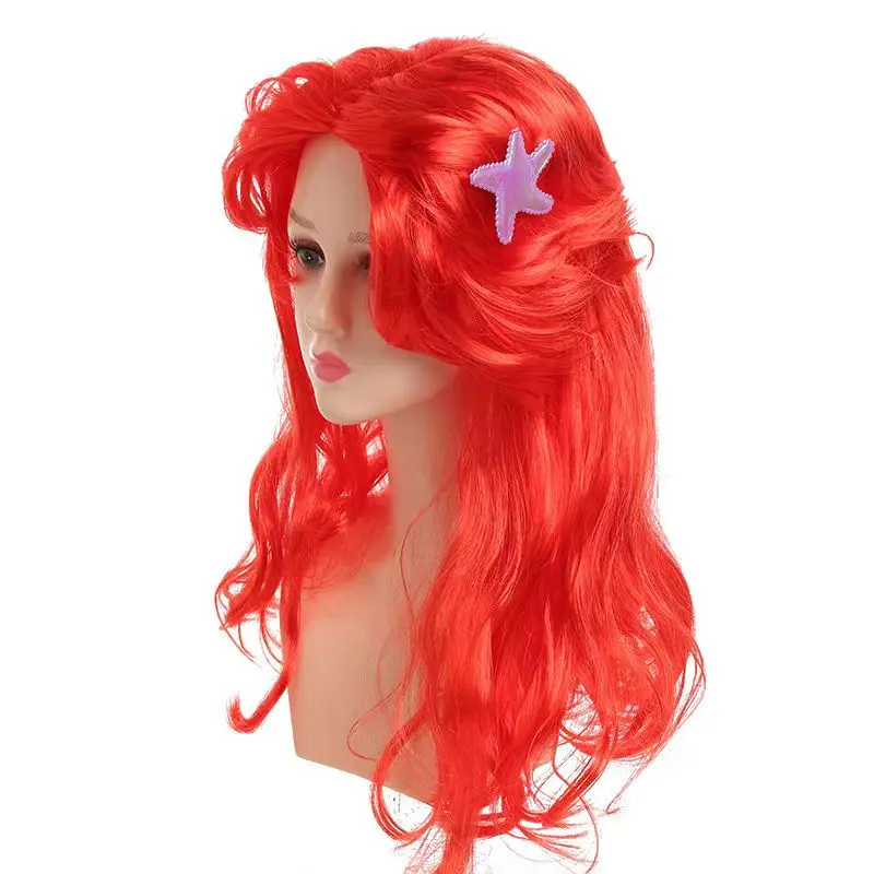 Kids Moana Costume Play Headgear Wig Comic Con Role Playing Elsa Belle Little Mermaid Princess Dress up Accessory Synthetic Hair