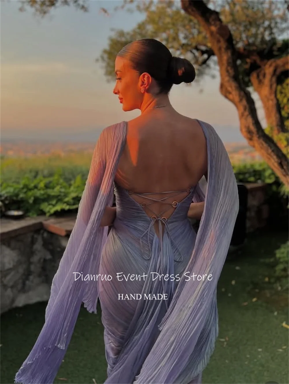 Dianruo Вечернее платье с прозрачными рукавами-накидкой и глубоким v-образным вырезом, плиссированные платья Vestidos De Festa, современные милые платья для выпускного вечера 2025, индивидуальный заказ
