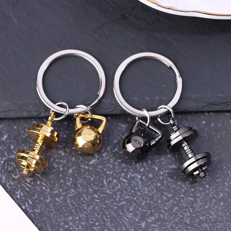 Mini Metal Dumbbell Keychain For Man Double Dumbbell Gym Promotion Small Gift Mobile Backpack Hanging Accessories Keychain