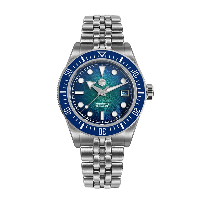 ساعة سان مارتن للرجال غواص ساعة يد ميكانيكية أوتوماتيكية ياقوت 20 بار إطار سيراميك لوم ميوتا 9015 مينا أمة الله