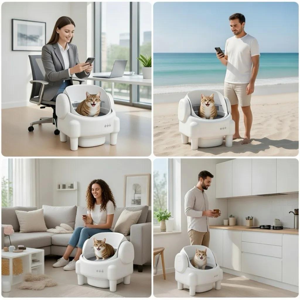 Smart automatic cleaning cat litter box, garbage screening stainless steel tray, safety sensor, 75 liters large capacity