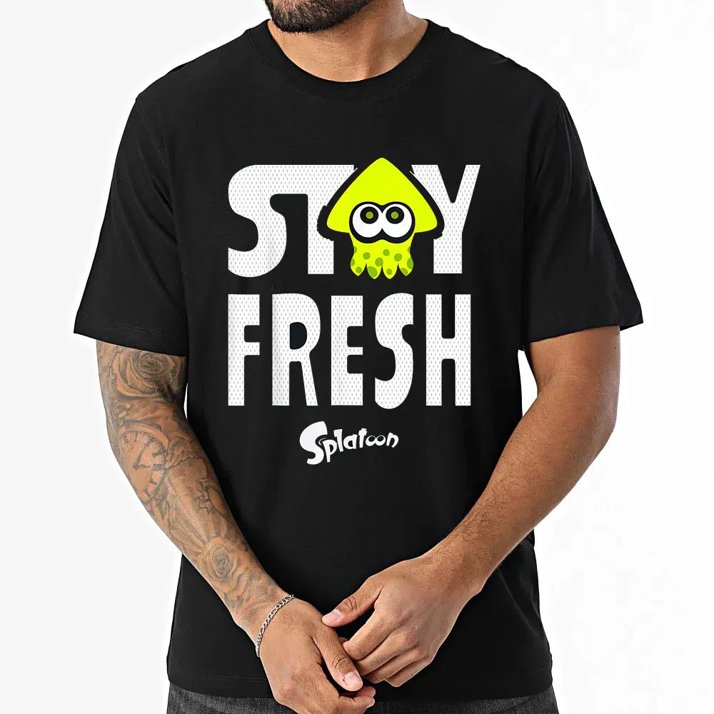 

Splatoon Neon Stay Fresh Graphic T-Shirt for man 100% cotton printed Cartoon Tee Y2K clothes All size Tops Anime shirt S-6XL
