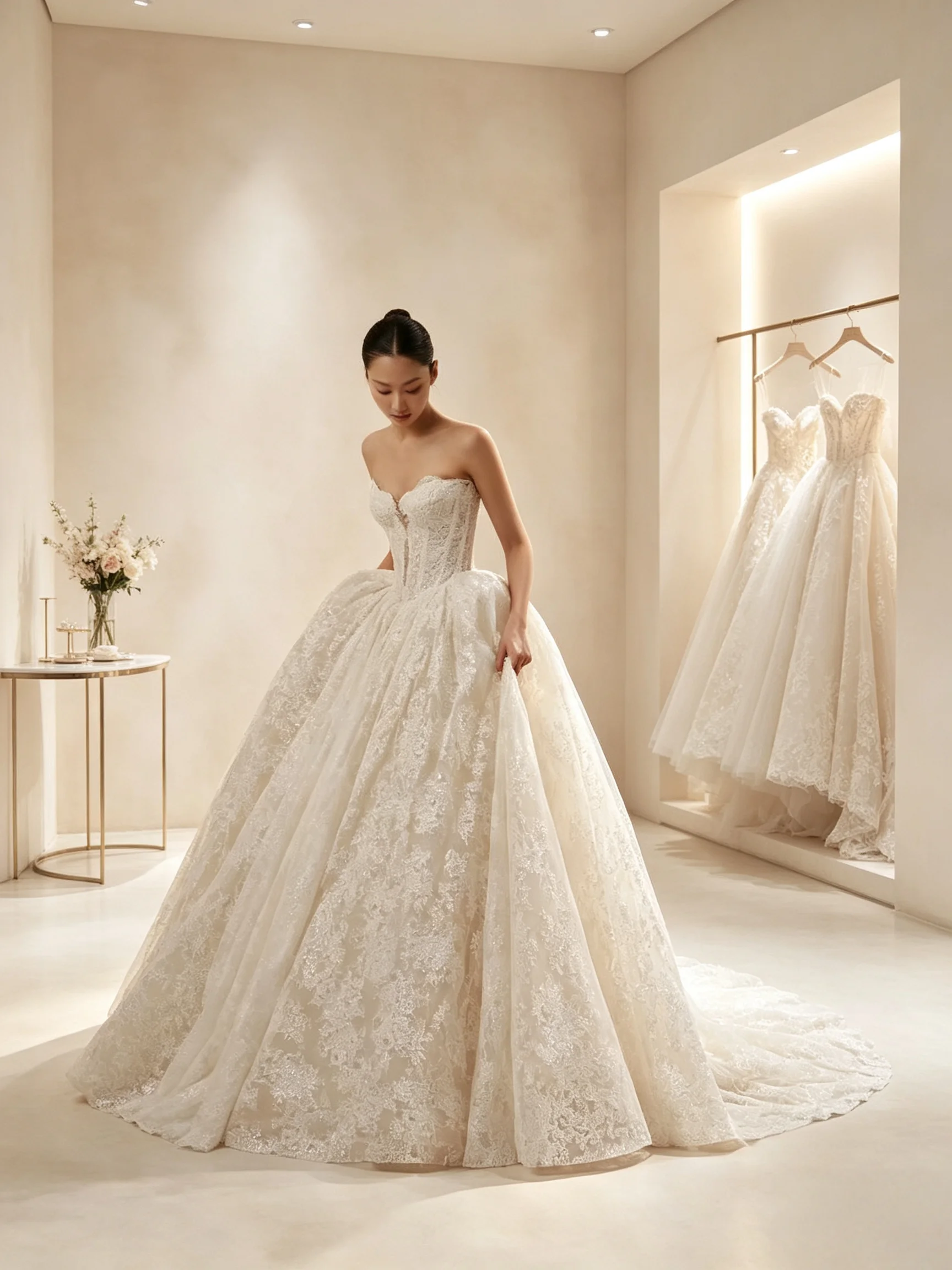 Luxury Full Lace Ball Gown WeddingDresses For Women Strapless Corset Bridal Gown Cathedral Train Vintage Wedding Gown cust