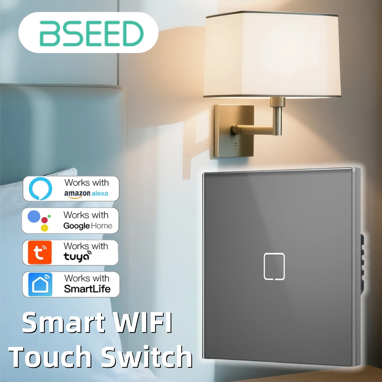 

BSEED 1/2/3/4Gang WIFI Сенсорный переключатель Стеклянный умный настенный выключатель с подсветкой сенсорного экрана Телефон Быстрая зарядка USB C Разъем E Series