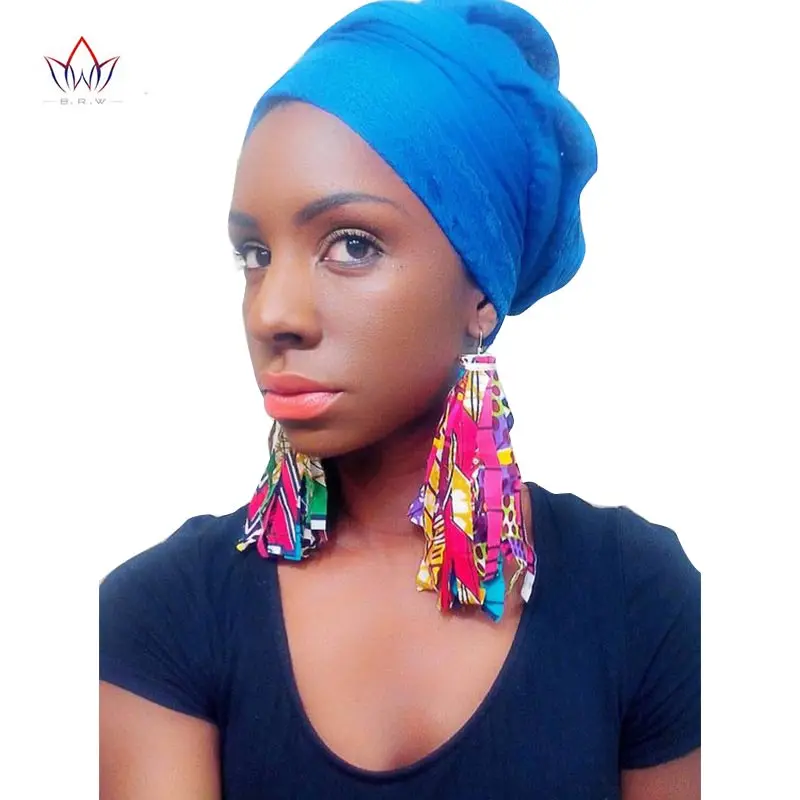 BRW 2022 Fabric African Earrings For Women Handmade Jewelry Ankara Earrings With Tassel Ethnic African Print Drop earring WYB755