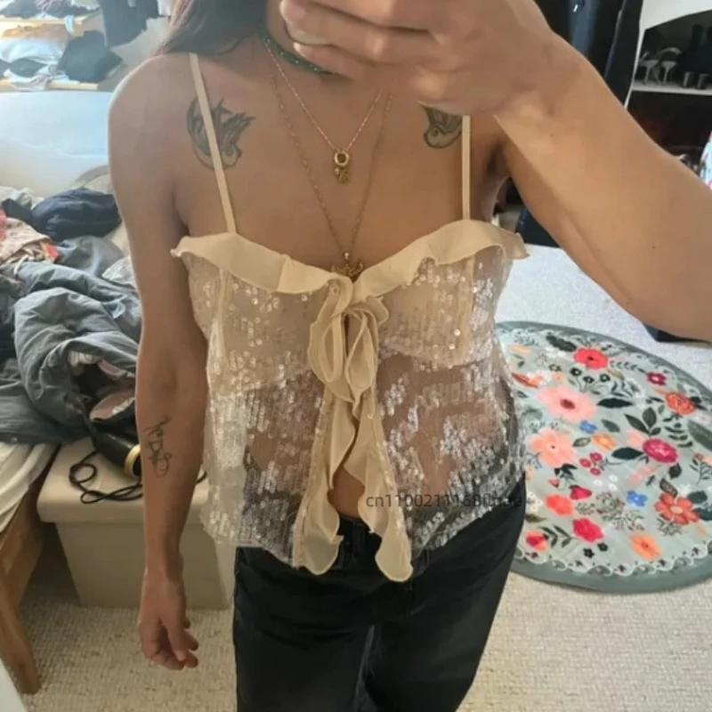 Les nouveaux vêtements de danse de rue pour femmes sont à la mode, simples, polyvalents, danse de rue décontractée, haut à bretelles à paillettes Hip-hop