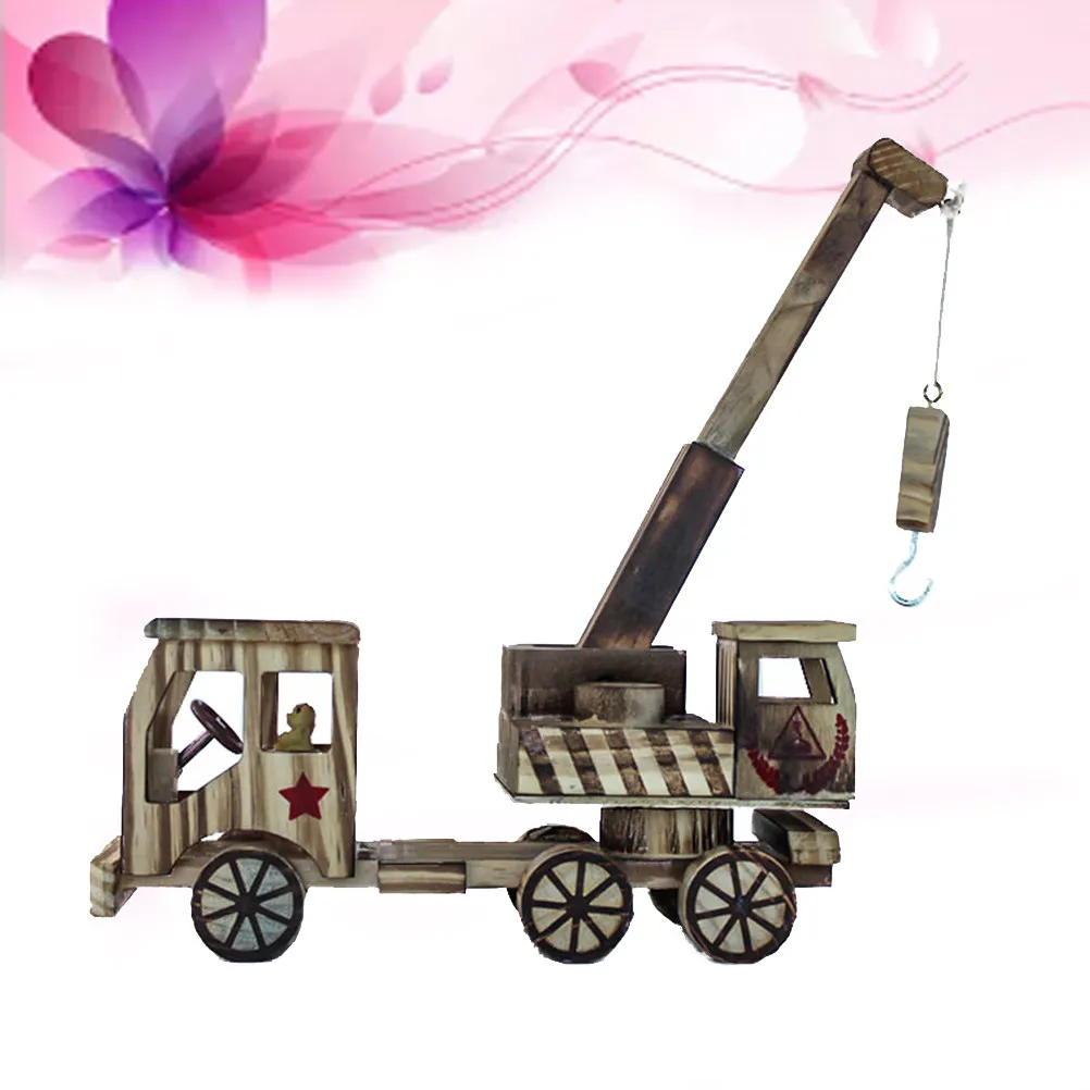 

1Pcs Wooden Simulation Crane Durable Retro Style Natural Wood Ornament for Home Office and Bar Crane Model Tractor Model