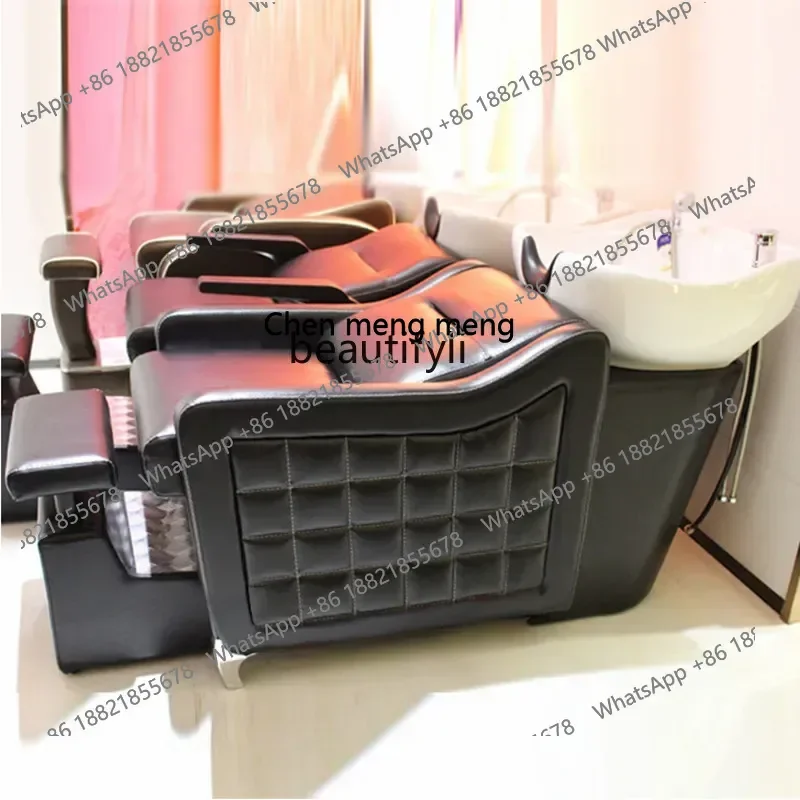 

xz1Hair Salon Flushing Bed Cosmetology Shop Shampoo Chair Haircut Half Lying Massage Couch Ceramic Basin