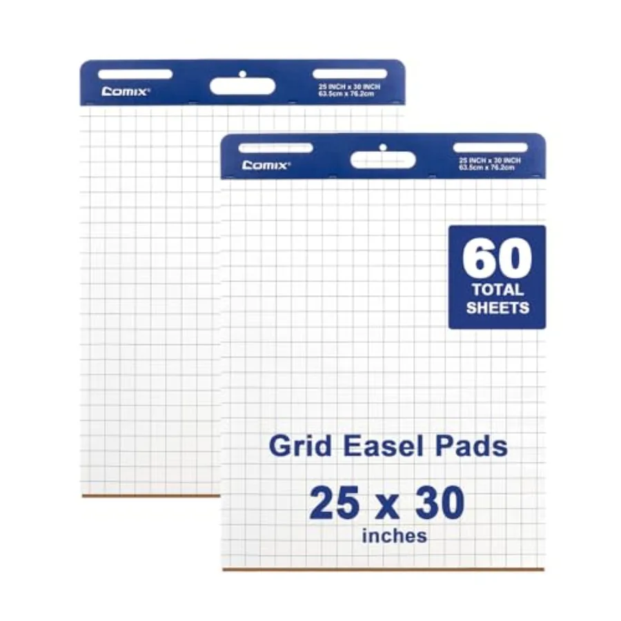 

Grid Sticky Easel Pad 25 x 30 Inches Flip Chart Paper for Teachers Large Self-Stick Pads for Office School 30 Sheets/Pad 2 Pads