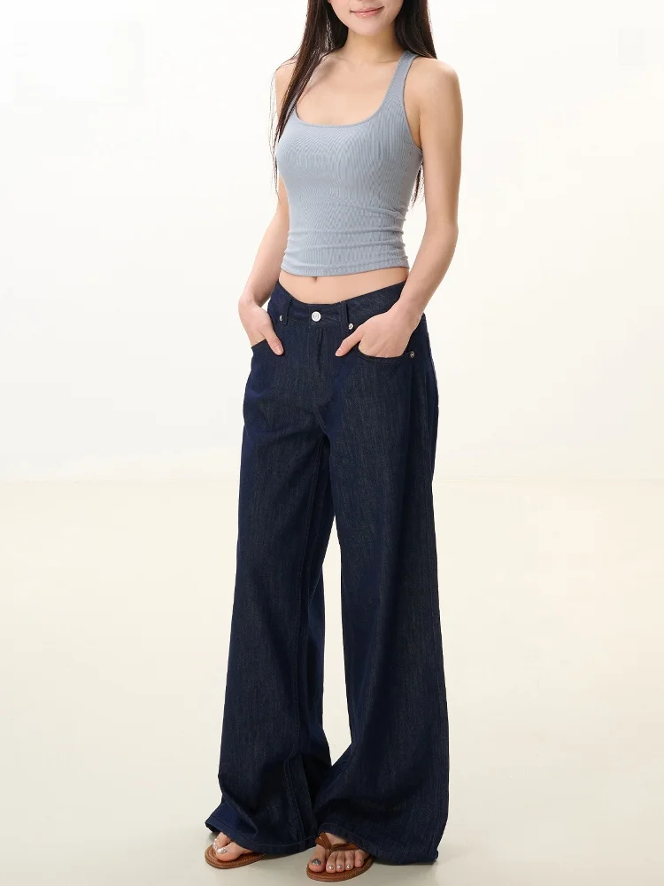 

Женские джинсы Leiyu Labs с прямыми широкими штанинами, лето 2025, свободный крой, повседневные длинные брюки, струящиеся, комфортные, с завышенной талией