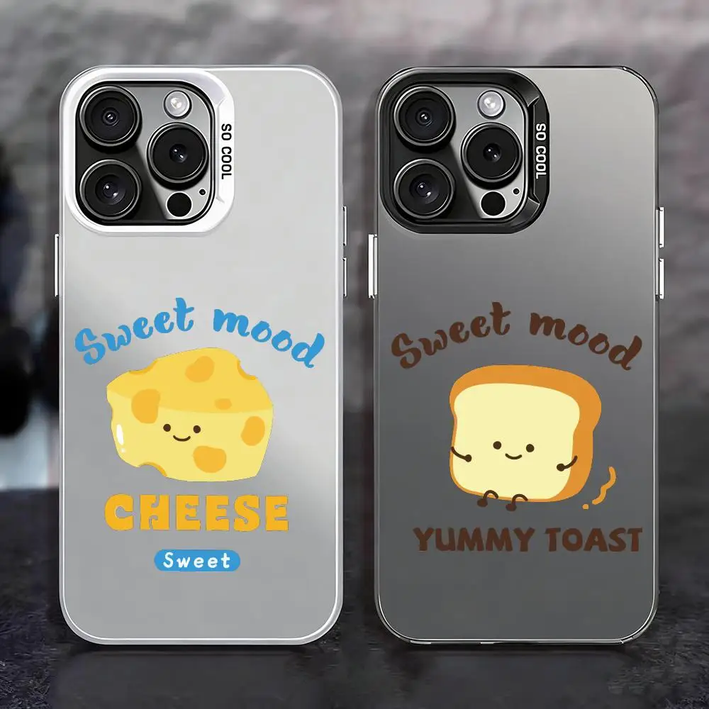 Funda para Teléfono Color Plata para iPhone 17 16 16e 15 14 13 12 11 Pro Max Plus, Carcasa Mate Antigolpes con Diseño de Comida de Dibujos Animados