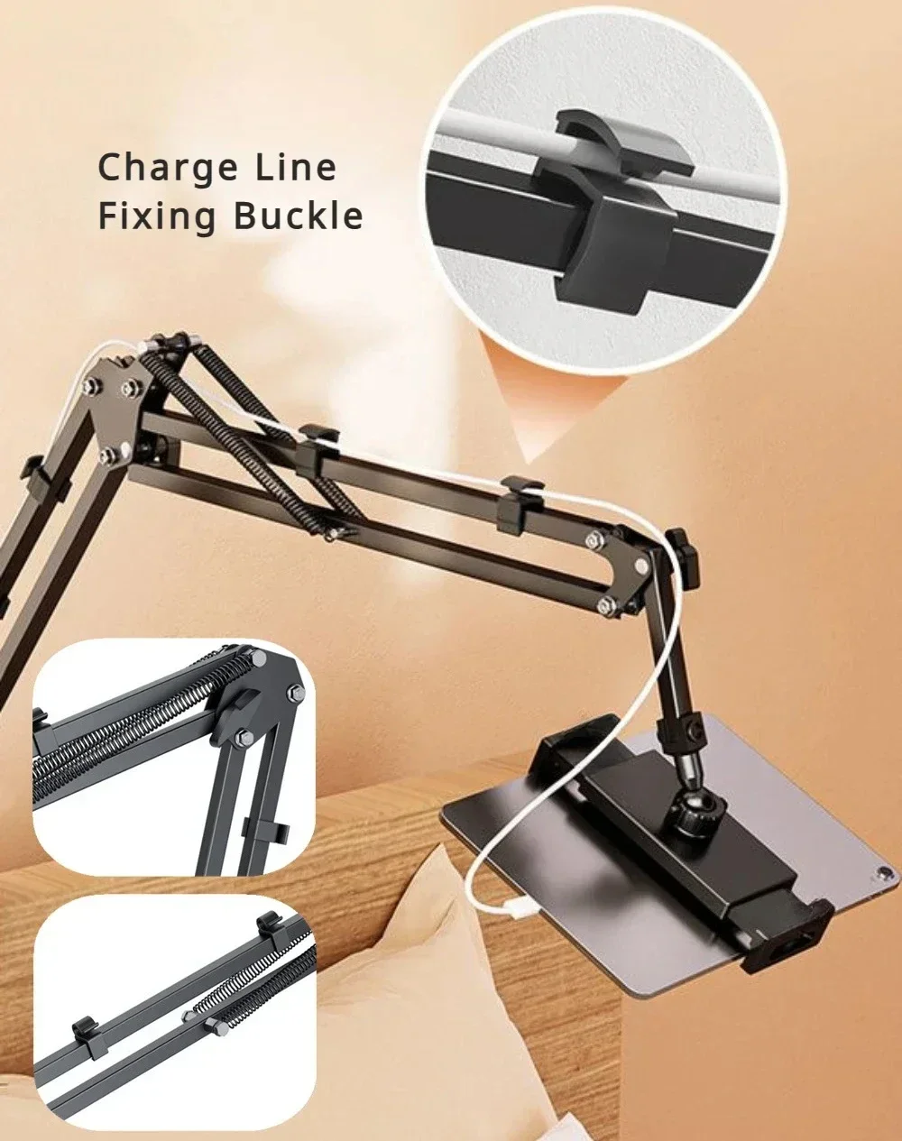 Foldable Cell Phone Tablet Holder for Bed Sofa Desktop 360° Swivel Metal Arm Clamp Mount for IPad Air Pro 4.7-12.9\