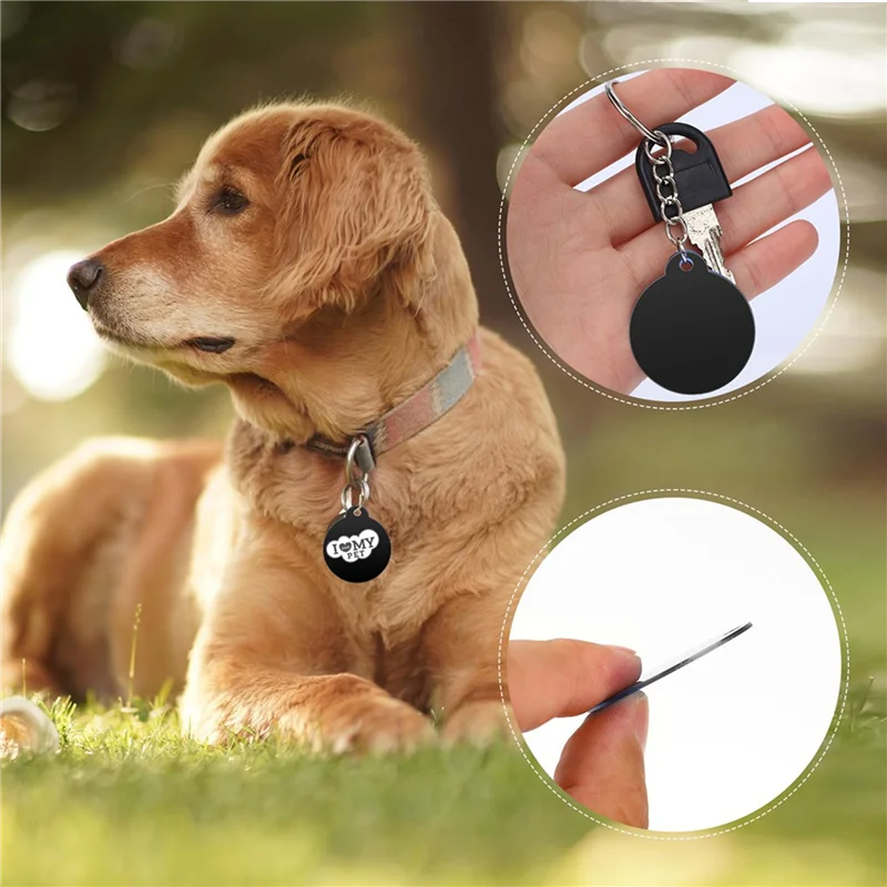 AB11-50 Confezione di etichette vuote rotonde in alluminio Stampaggio nero Spazi grezzi per incisione Dischi grezzi in metallo Portachiavi Tag per cani