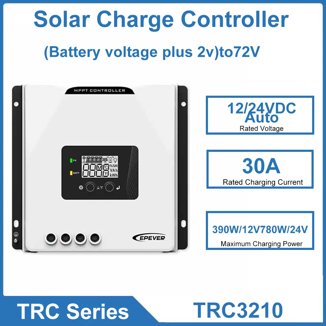 EPEVER MPPT Solar Charge Controller 390W/12V780W/24V Low Power 12/24VDC Auto 30A TRC3210 Solar Panel Charger Regulator