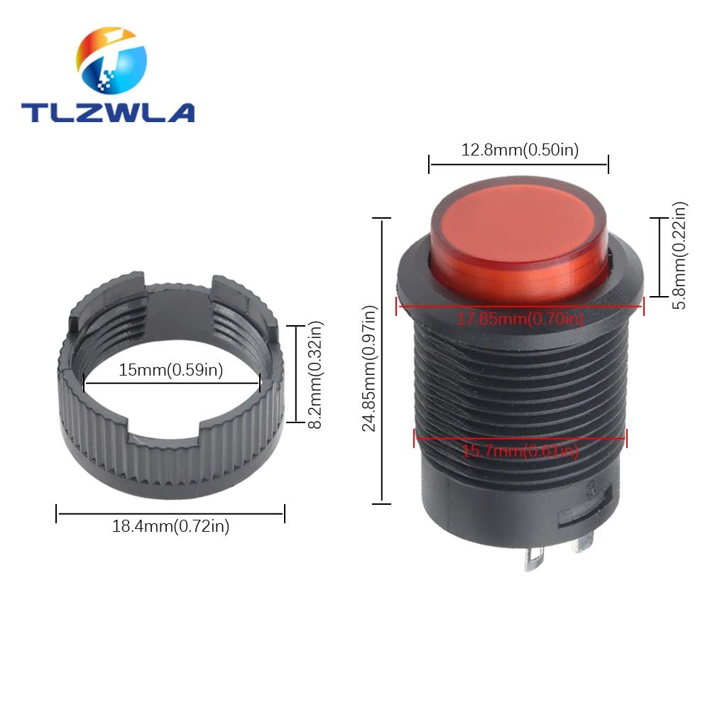 5PCS R16 Przycisk wyłącznika zasilania R16-503 Niebieski Żółty Biały LED R16-503B R16-503A Przycisk zatrzaskowy 2P 4P Samoblokujący Bez resetowania blokady — zdjęcie 7