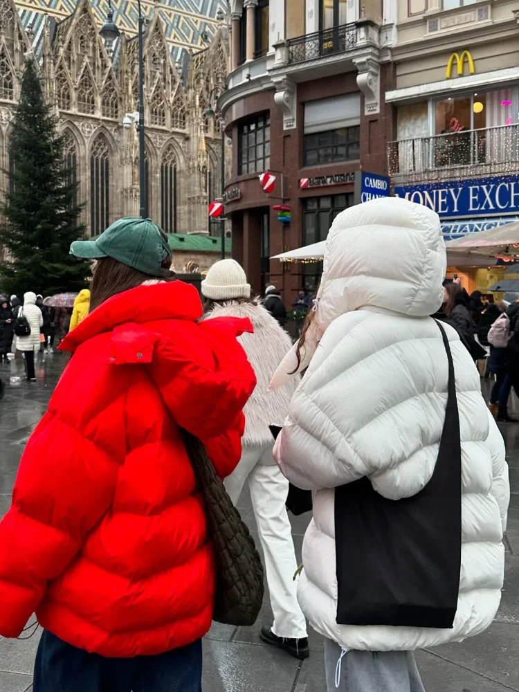 

Женские пуховые пальто с капюшоном в Корейском стиле с воротником-стойкой, простые однотонные теплые повседневные куртки, мягкая модная женская зимняя одежда